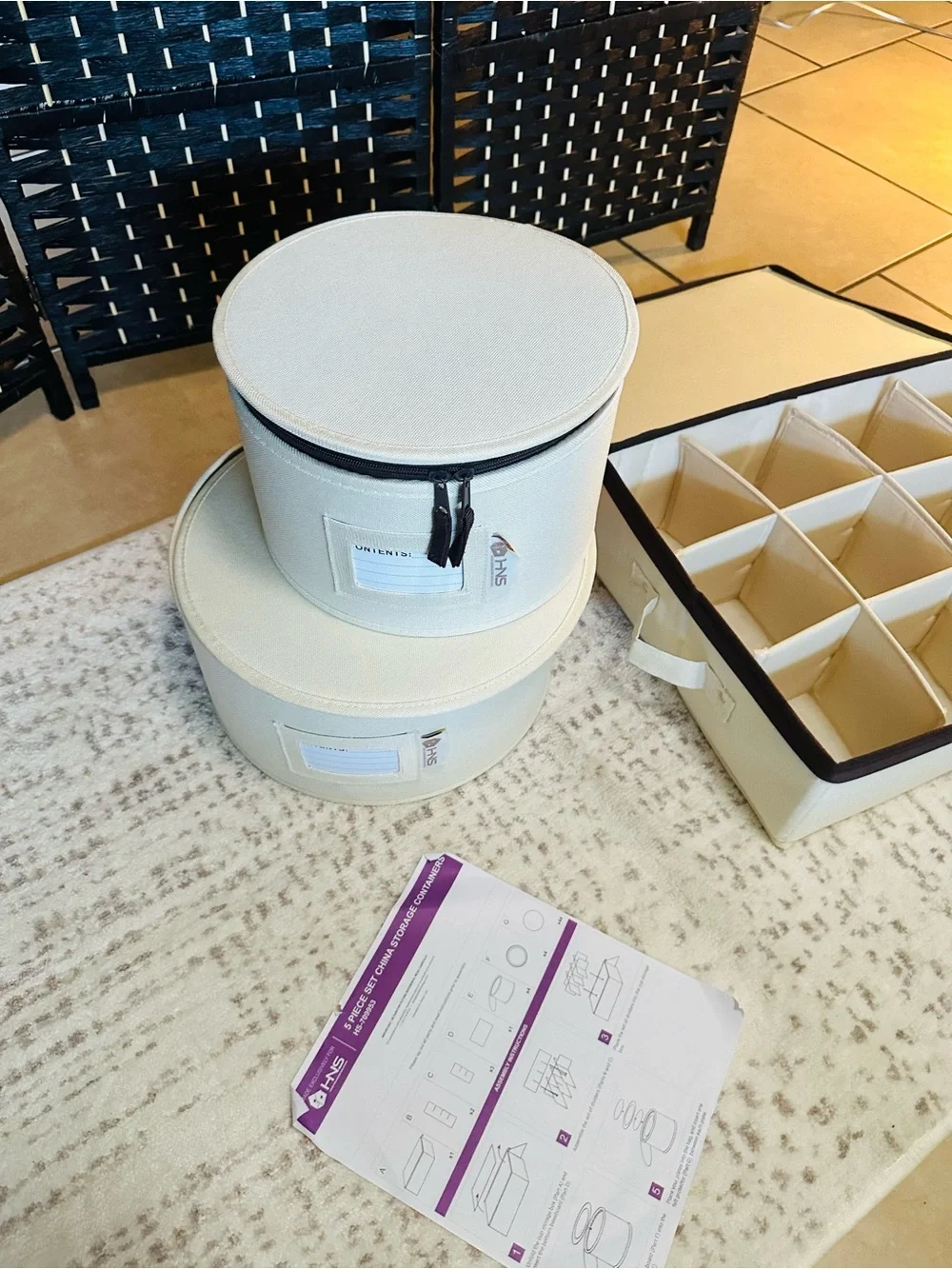 Beige Padded Mug and Dish Storage Box - Beige